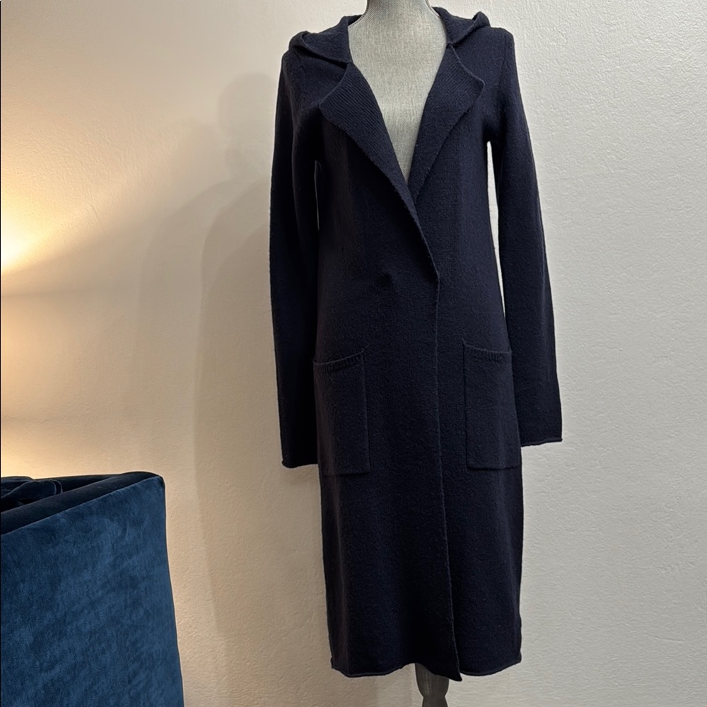ATM Anthony Thomas Melilo Navy Long Wool Knitted Hooded Coat Size S NWT